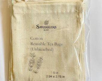 Reusable Organic Unbleached Cotton Tea Filter Bags with Drawstring (5 ct) - 3.94 x 3.15in