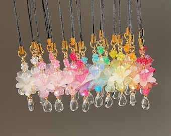 Dainty Flower Phone Charm Beaded Lotus Flower Phone Strap Fairycore Handmade Keychain Dainty Bead Accessory Gift Idea Phone Charm Cute