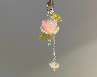 Pink Flower Phone Charm Beaded Lotus Flower Phone Strap Fairycore Handmade Keychain Dainty Bead Accessory Gift Idea Phone Charm Cute