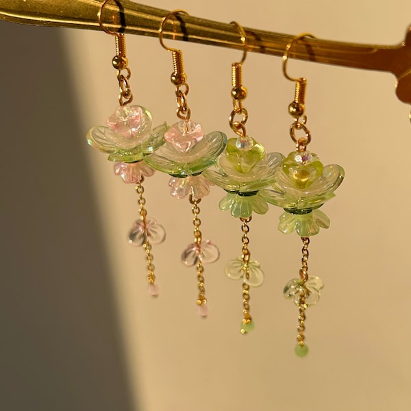 Beaded Lilypad Earrings Whimsical Jewelry Fairycore Handmade Bead Earrings Lotus Flower Jewelry Dainty Gift Idea Pretty Bead Earrings Cute