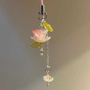 Pink Flower Phone Charm Beaded Lotus Flower Phone Strap Fairycore Handmade Keychain Dainty Bead Accessory Gift Idea Phone Charm Cute image 5