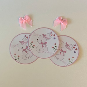 SET OF 3 Coquette Bunny Sticker Cute Pink Sticker Bow Ribbon Sticker Fairycore Dainty Flower Laptop Sticker Cute Pink Flower Sticker Bunny