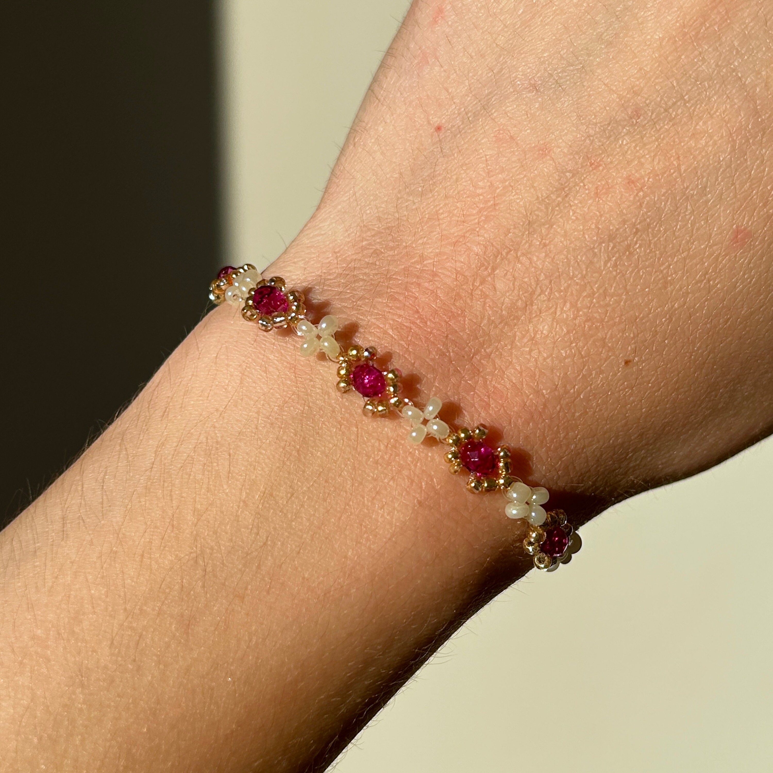Handmade Purple Alloy Garnet Chain Bracelet 18 Cm Floral Accents Elegant Everyday Jewelry Gift Idea