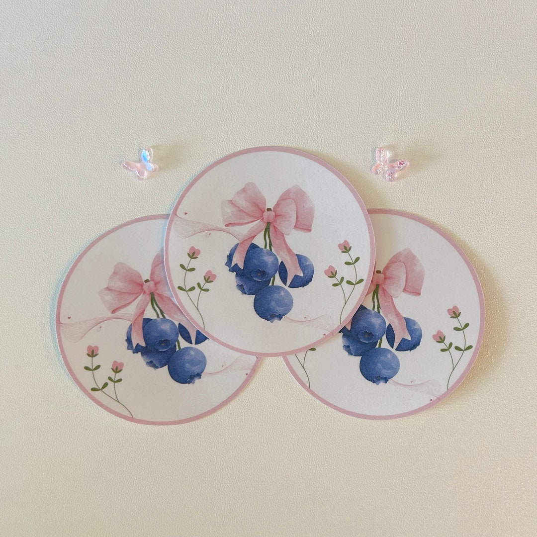 Coquette Blueberry Sticker Cute Pink Sticker Bow Ribbon Sticker