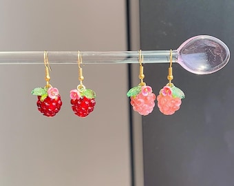 Lampwork Raspberry Earrings: Beaded Fairycore Fruit Jewelry