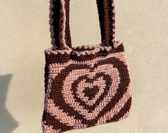 Crochet Heart Shoulder Bag: Handmade Ruffled Y2K Fairycore Tote