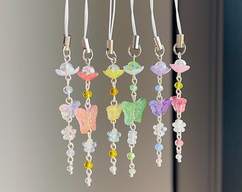 Beaded Lotus Flower Phone Charm: Fairycore Keychain Accessory