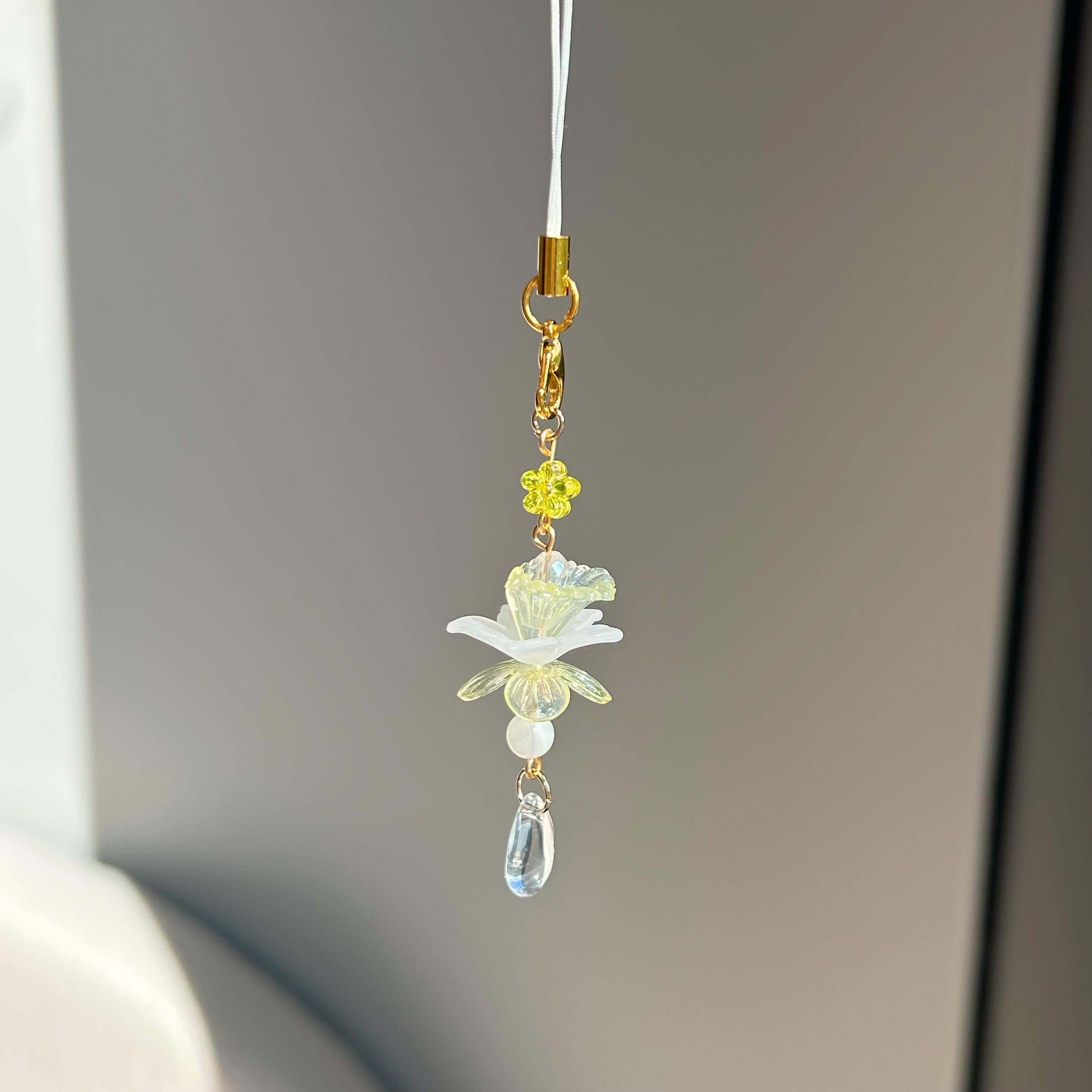 Süßer Lotusblumen Handy-Anhänger Mit Perlen - Handgefertigter Y2K Style Für Taschen & Handys