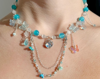 Beaded Butterfly Necklace: Fairycore Mermaid Jewelry