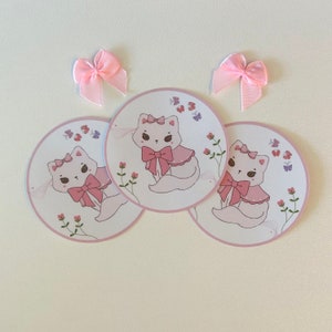 SET OF 3 Coquette Cat Sticker Cute Pink Sticker Bow Ribbon Sticker Fairycore Dainty Flower Laptop Sticker Cute Pink Flower Sticker Cat