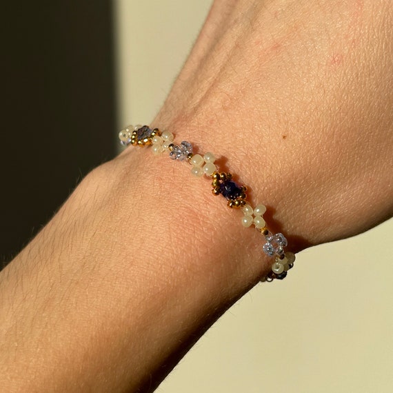 silver crystal beaded bracelet pearl fairy dainty butterfly cute
