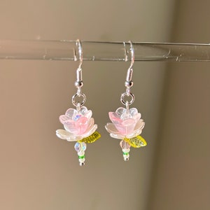 Pink Flower Earrings Beaded Lotus Flower Earrings Fairycore Handmade Jewelry Dainty Bead Accessory Gift Idea Earrings Dainty Flower Jewelry
