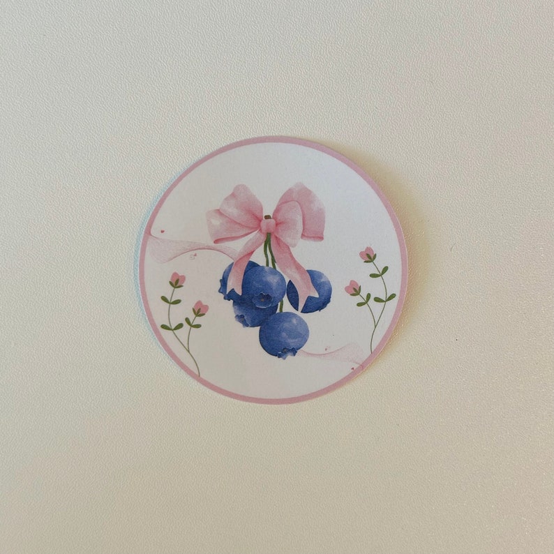 Coquette Blueberry Sticker Cute Pink Sticker Bow Ribbon Sticker