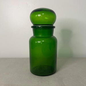 Vintage Belgium Green Glass 9 Inch Bubble Top Apothecary Jar