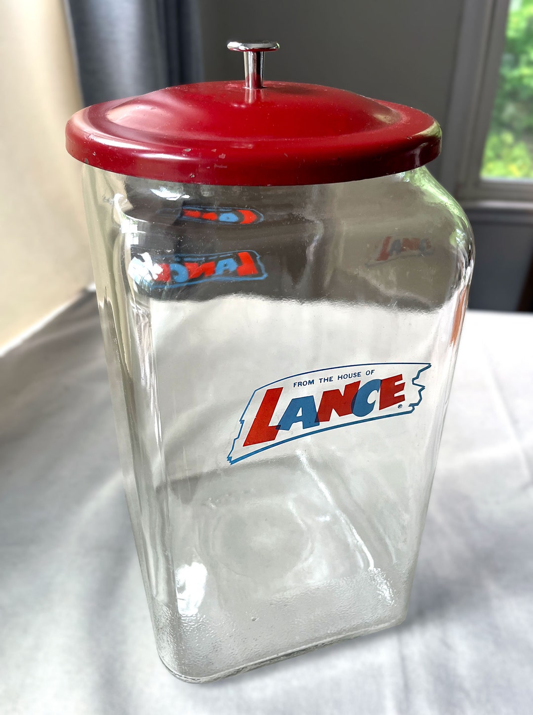 Vintage Lance Cracker Store Display Glass Counter Canister Jar in