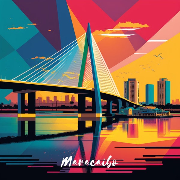 Maracaibo skyline, Maracaibo digital art, Maracaibo, Chinita de maracaibo, Venezuela wall art, Maracaibo wall art, mapa de Venezuela