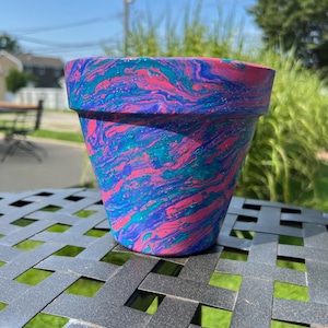 8 1/3 inch custom hydro dipped blue teal and pink planter pot