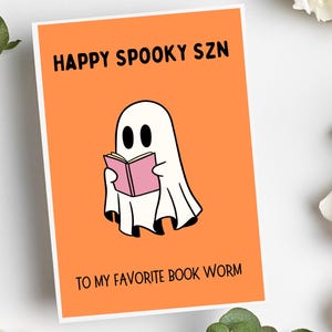 Boek Halloween-kaart, grappige Halloween-kaarten, vriendschapskaart, cadeau vriendin, Hey Boo, Ghost Card, kaart vriend, herfstgroet, cadeaus bestie