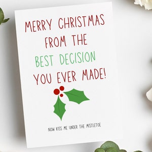 Tarjeta de Navidad con muérdago, tarjeta de Navidad romántica, tarjeta de muérdago, tarjeta de Navidad para novio, tarjeta de Navidad para novia, tarjeta de amor navideña
