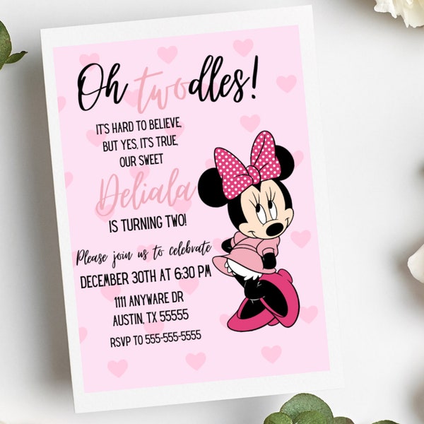 EDITABLE Oh Two-dles Minnie Mouse 2nd Birthday Party Invitation oh toodles girl Birthday Invitation 2nd Birthday Theme