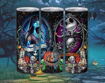 Jack Sally Nightmare Tumbler 20 oz Skellington Halloween Spooky Sublimation Tumbler