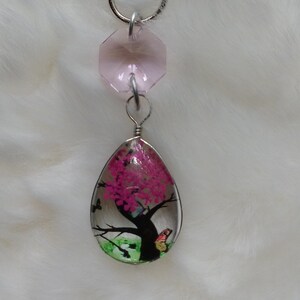 Pink tree Keychain with pink crystal