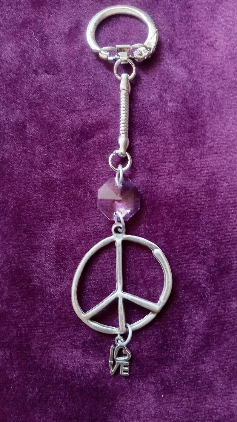 Peace Keychain With Pink Crystal and Love Charm - Etsy