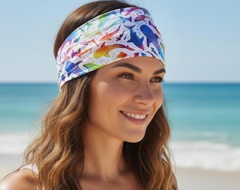 White Rainbow Whale Shark Dive Headband: Saltwater Safe, Nonslip, UV Protection