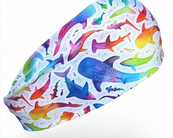 Diadema de buceo con tiburón ballena arcoíris blanco: apta para agua salada, antideslizante y con protección UV.