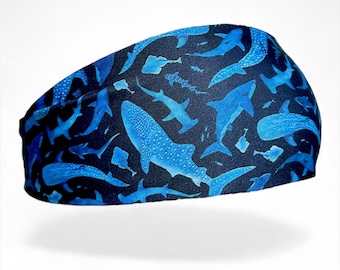 Blue Shark Dive Headband |  Non-slip + Fade Resistant + Sun Protection + Stretchy + Quick Dry