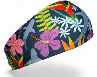 Reef Shark SCUBA Diving Headband:  Non-slip + Fade Resistant + Sun Protection + Stretchy + Quick Dry