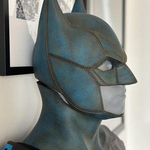 Wearable Superhero Bat Cowl- Blue/ Weathered