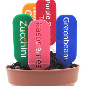 Marcatori per piante in acrilico personalizzati – Etichette da giardino grandi, tagliate al laser, impermeabili e permanenti – 3 marcatori / 10 colori – Etichette da giardino resistenti e riutilizzabili