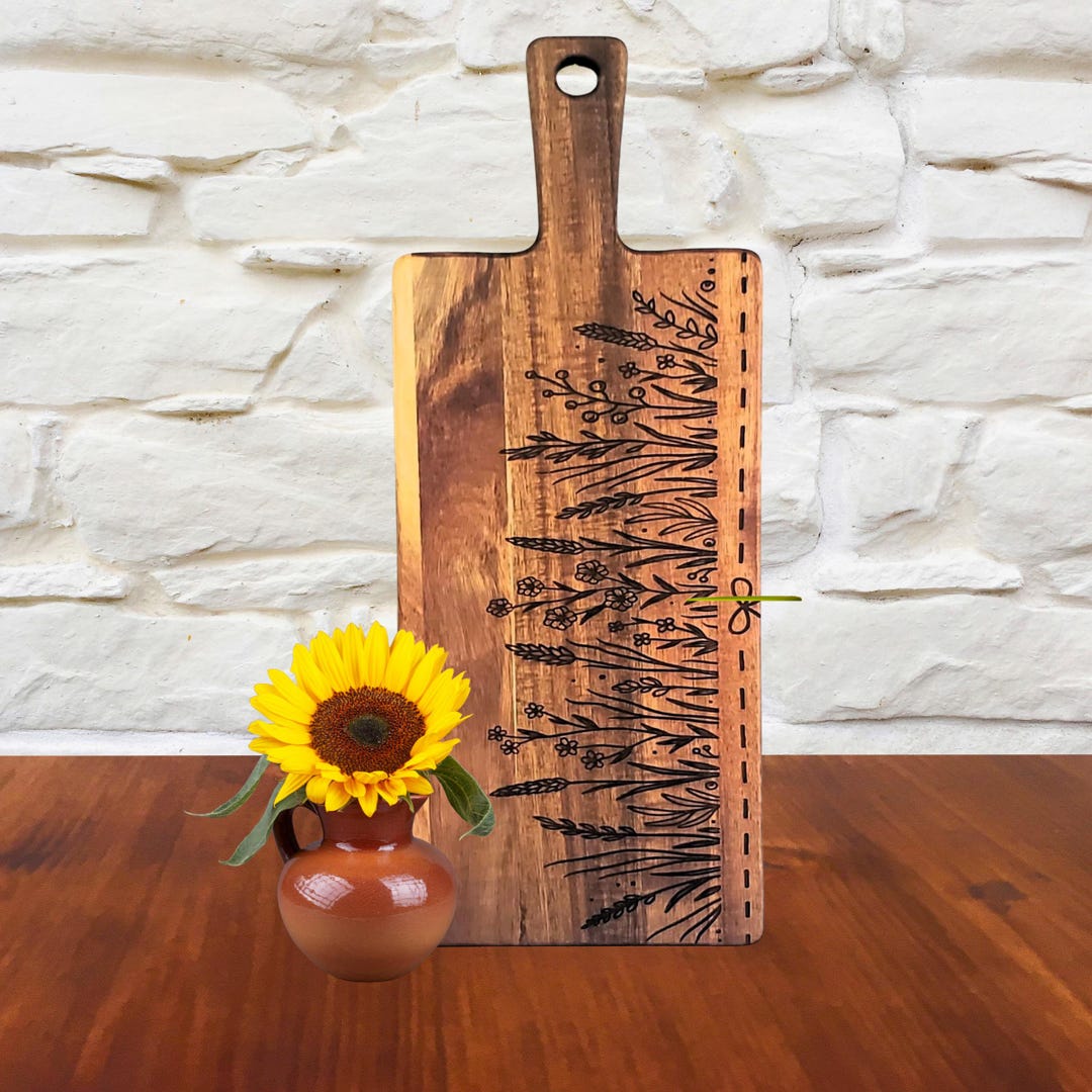 Personalized Acacia Wood Cutting Board: Laser Engraved Floral ...