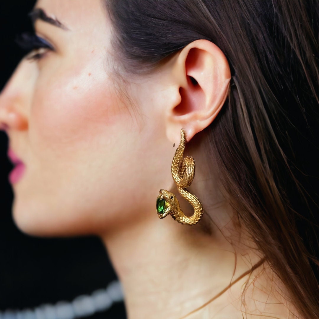 Gold Snake Drop Earrings, 14k Gold Snake Earrings, Silver Snake Earrings, Snake Dangle Earrings