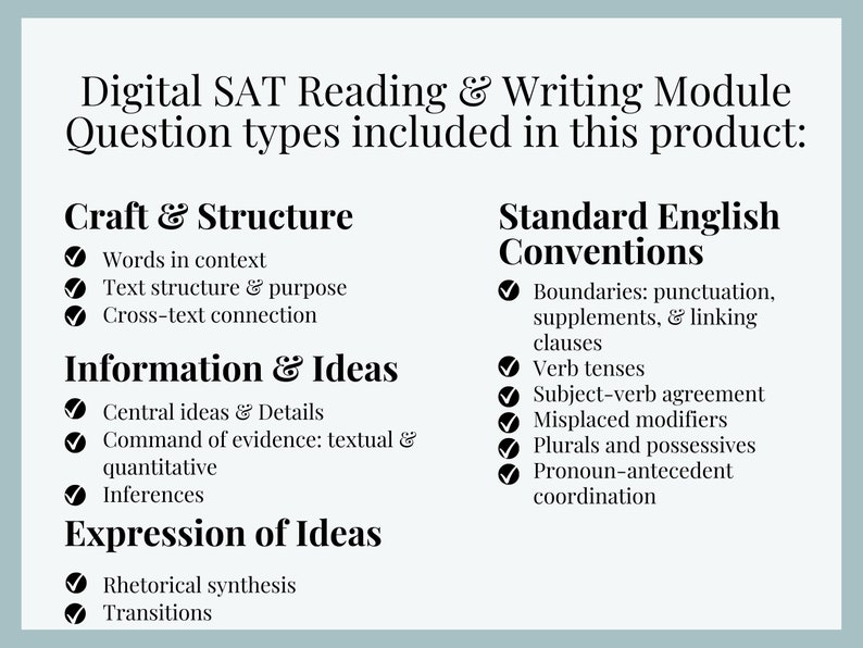 Digital SAT Reading and Writing Module All Question Types No. 1 Etsy