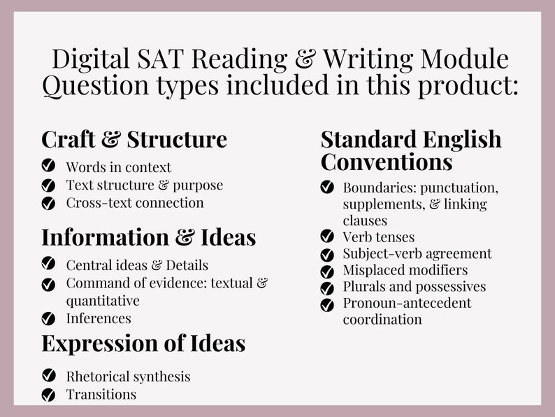 Digital SAT Reading and Writing Module All Question Types No. 2 Etsy