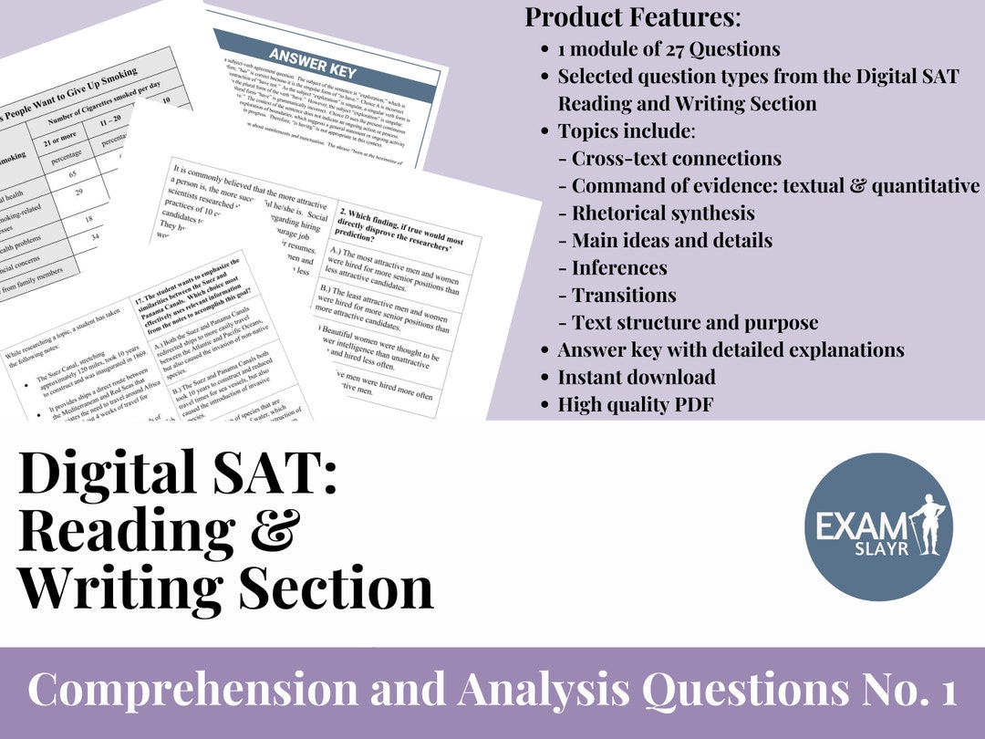 Digital SAT Reading and Writing Module 27 Authentic - Etsy
