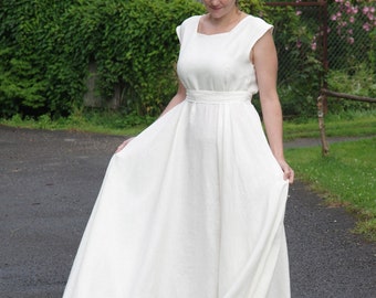 Robe de mariée en lin, robe blanche en lin, robe de mariée en lin, robe de mariée simple, robe femme, robe de mariée romantique, jupe cercle