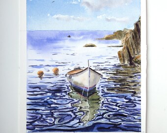 Aquarelle originale de bateau. Peinture originale, bateau miniature, aquarelle, peinture murale, miniature, décoration murale, cadeau.