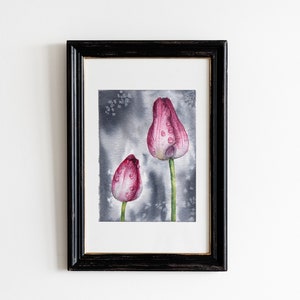 ACEO original art, aceo original painting, ACEO card, aceo flower painting, Watercolor tulips painting, original miniature flower painting.