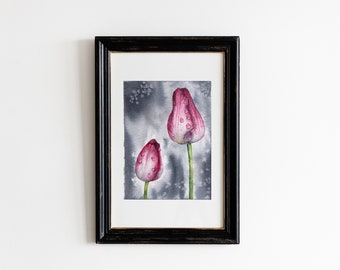 ACEO original art, aceo original painting, ACEO card, aceo flower painting, Watercolor tulips painting, original miniature flower painting.