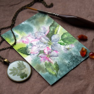 ACEO original art - Tiny watercolor blossom, ACEO card, aceo flower painting, Watercolor blossom painting, miniature flower painting.