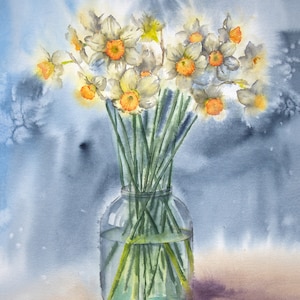 Original Aquarell Blumenbild. Original Aquarellmalerei. Blumenbild, Aquarell. Aquarell Stillleben mit Blumen.