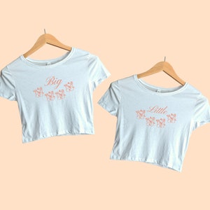 Hibiscus Flowers Big Little Baby Tee, Big/Little Sorority Reveal, Big Little Theme Matching Shirts, Sorority Big Little Cropped Tops