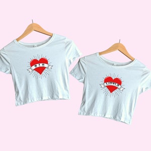 Tatted Herz Big Little Cropped Baby T-Shirt, Big / Little Sorority Reveal Shirts, Biker Big Little Theme Matching Set