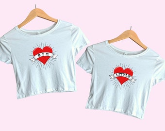 Tatted Herz Big Little Cropped Baby T-Shirt, Big / Little Sorority Reveal Shirts, Biker Big Little Theme Matching Set