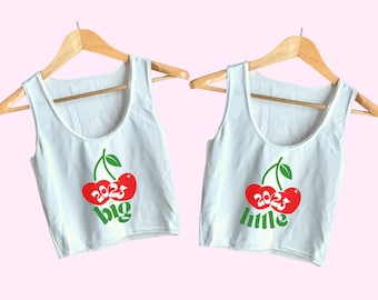 Big Little Reveal Cherry Tank Tops, Big/Little Sorority Reveal Shirts, Cherry Big Little Theme Crop Tops, Big Little Shirt Set