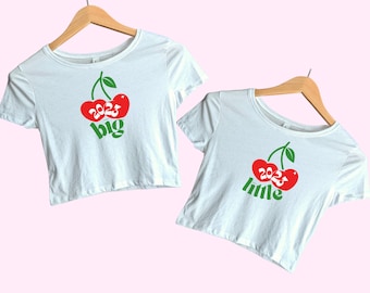 Big Little Reveal Cherry Baby Tees, Big/Little Sorority Reveal Shirts, Cherry Big Little Theme Crop Tops, Big Little Shirt Set