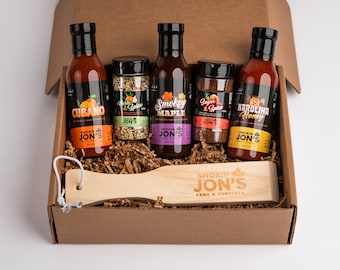 Gourmet Gift Box of BBQ, Cooking Sauces, Spice, Rub, Grill Cleaner, All Natural, No MSG, No Preservatives